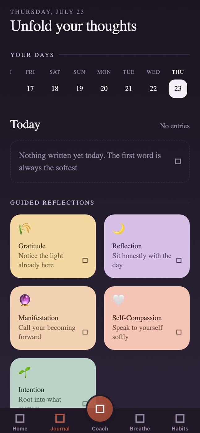 Wellevate journaling and guided reflections screen